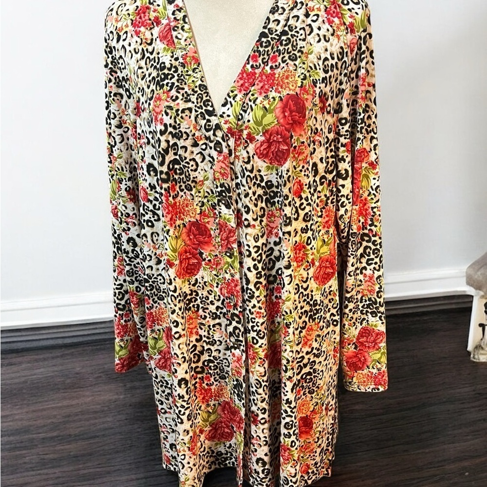 Vibrant Red and Orange Long Sleeve Animal Print Tunic